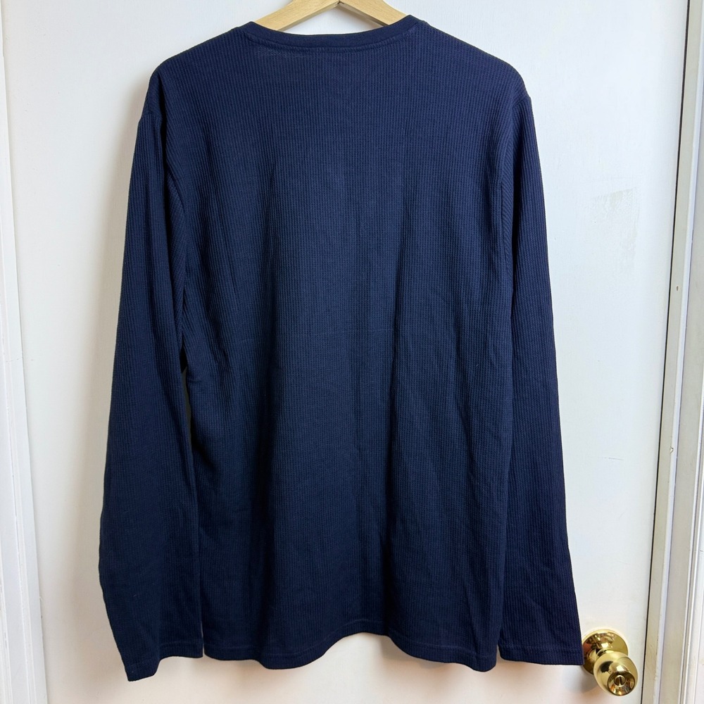 Lucky Brand Mens Cotton Henley Sleepwear L Navy Waffle Knit Long Sleeve Comfy - Picture 3 of 4